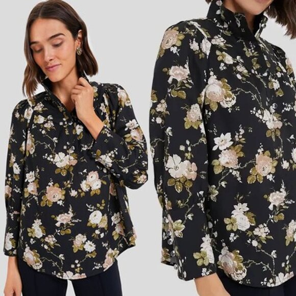 Tuckernuck Tops - Tuckernuck NEW Midnight Garden Black Floral Collared Corrigan Blouse Top Size M